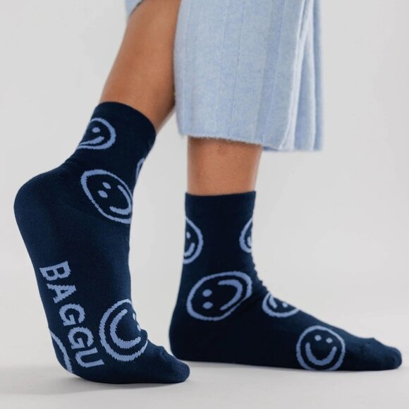 NWT Baggu Crew Sock - Navy Happy - Picture 3 of 3